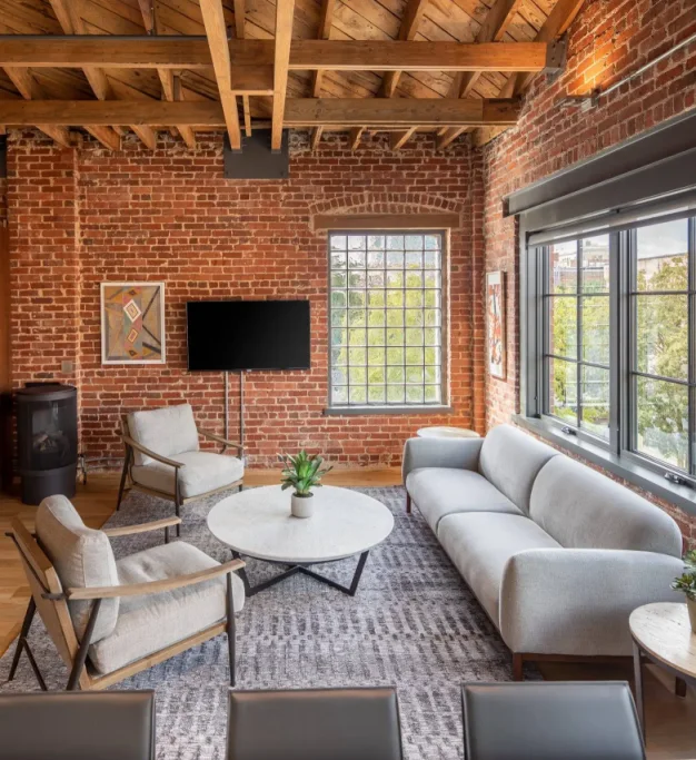 Modern sitting area at Elevation Lofts, a boutique hotel in downtown Asheville